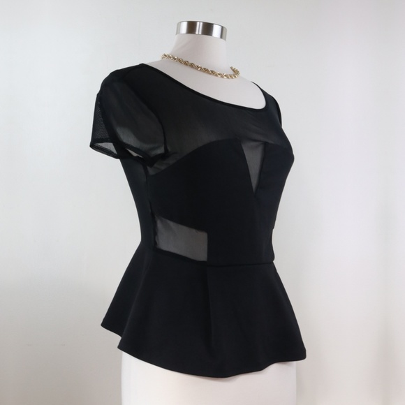 Silence + Noise Black Sheer Mesh Peplum L Top - Picture 2 of 8